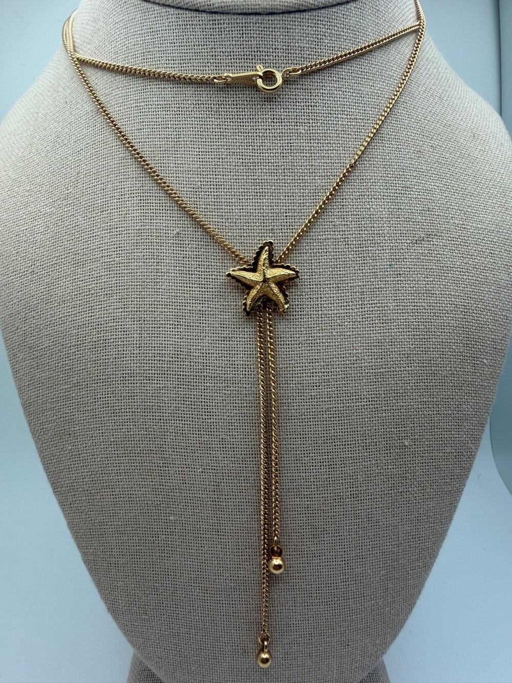 Vintage 1982 Avon STARFISH Lariat Chain Necklace Goldtone 28" Star Fish Nautical